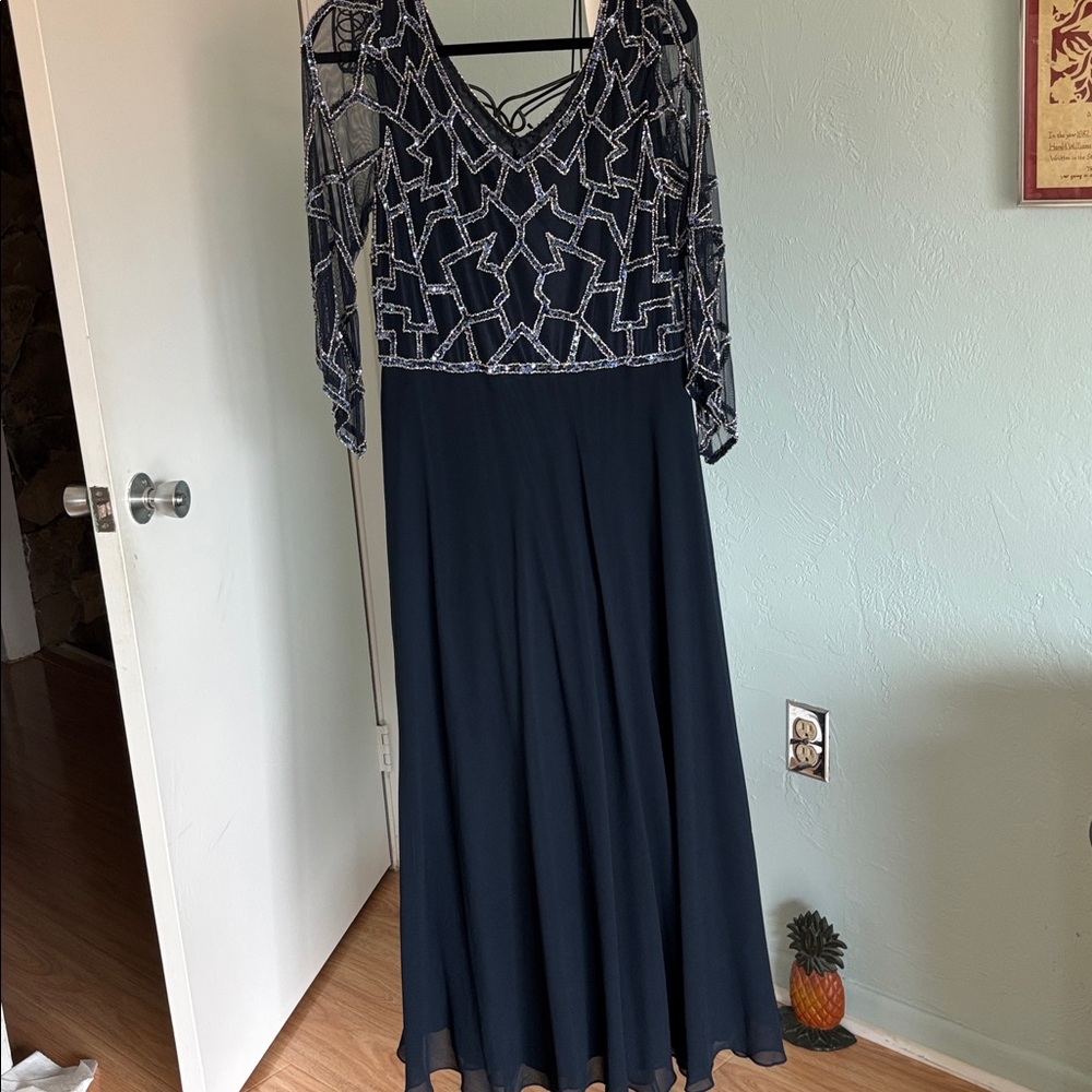 J Kara Navy and Silver Embellished Dress